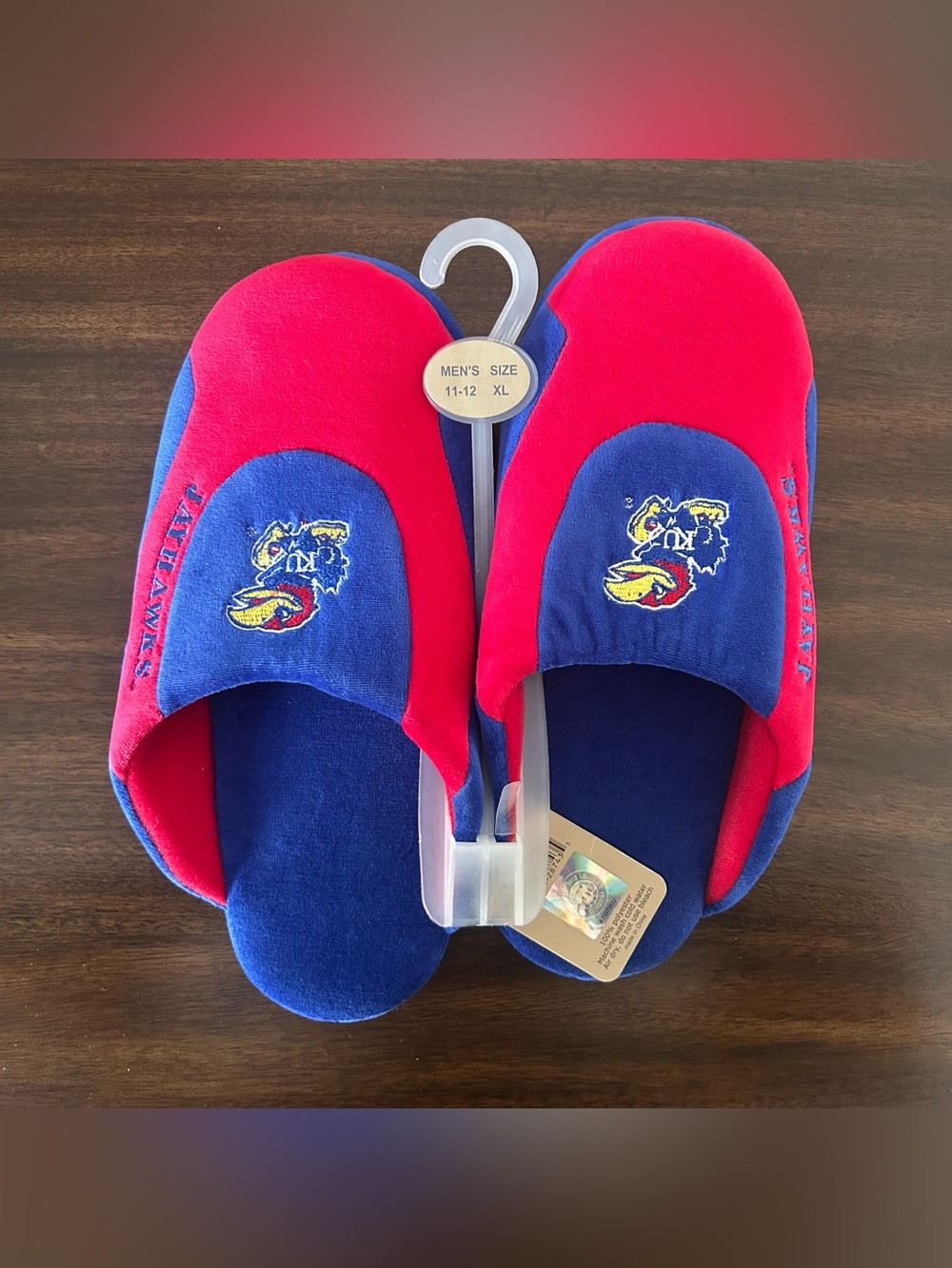 NWT Official Kansas University KU Jayhawks Slippers Size 11 - 12 XL Red Blue